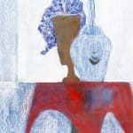 ROTES TISCHTUCH (Kreide auf Papier, 68 x 43)