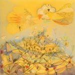 VOGELHOCHZEIT (Kolorierte Federzeichnung auf Papier, 50 x 50)